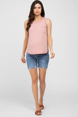 Pink Heathered Sleeveless Pocket Front Maternity Top