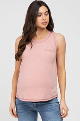 Pink Heathered Sleeveless Pocket Front Maternity Top