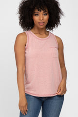 Pink Heathered Sleeveless Pocket Front Maternity Top