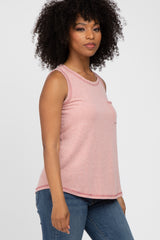 Pink Heathered Sleeveless Pocket Front Top