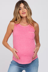 Fuchsia Heathered Sleeveless Pocket Front Maternity Top