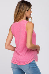 Fuchsia Heathered Sleeveless Pocket Front Maternity Top