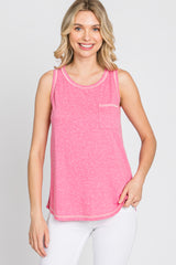 Fuchsia Heathered Sleeveless Pocket Front Top