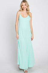 Mint Green Knit Ribbed Maxi Dress