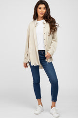 Beige Distressed Hi-Low Button Up Top