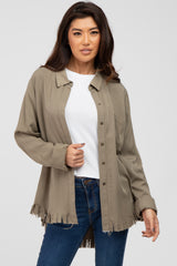 Olive Distressed Hi-Low Button Up Maternity Top