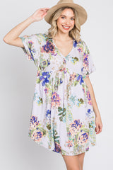 Lavender Floral V-Neck Maternity Dress