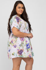 Lavender Floral V-Neck Plus Dress