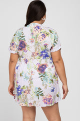 Lavender Floral V-Neck Plus Dress