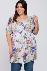 Lavender Floral V-Neck Plus Dress