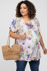 Lavender Floral V-Neck Maternity Plus Dress