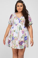 Lavender Floral V-Neck Plus Dress