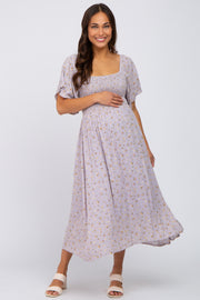 Lavender Floral Smocked Maternity Midi Dress