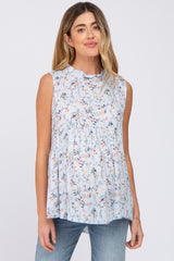 Light Blue Floral Sleeveless Babydoll Maternity Top