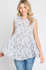 Light Blue Floral Sleeveless Babydoll Top