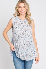 Light Blue Floral Sleeveless Babydoll Top