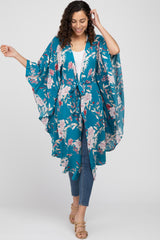 Teal Floral Flowy Round Hem Cover-Up