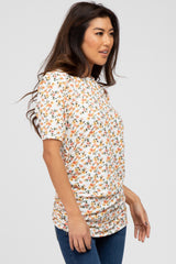 Ivory Floral Ruched Ribbed Top