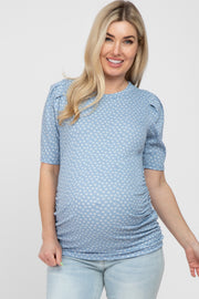 Light Blue Ditsy Floral Ruched Maternity Top