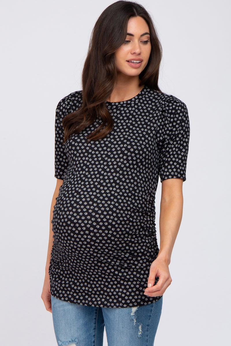 Black Ditsy Floral Ruched Maternity Top – PinkBlush