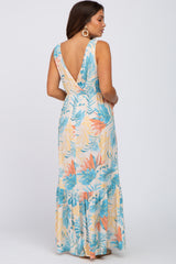 Multicolor Leaf Print Sleeveless Maternity Maxi Dress