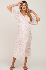 Ivory Floral Wrap Maternity Midi Dress