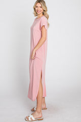 Pink Basic Side Slit Maxi Dress