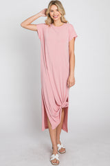 Pink Basic Side Slit Maxi Dress