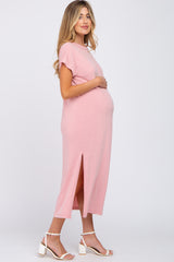 Pink Basic Side Slit Maternity Maxi Dress