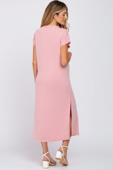 Pink Basic Side Slit Maternity Maxi Dress