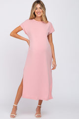 Pink Basic Side Slit Maternity Maxi Dress