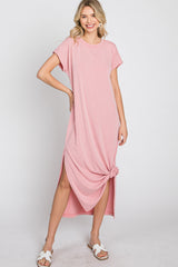 Pink Basic Side Slit Maxi Dress