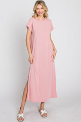 Pink Basic Side Slit Maxi Dress