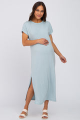 Light Olive Basic Side Slit Maternity Maxi Dress