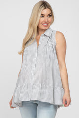 White Striped Ruffle Hem Maternity Blouse