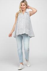 White Striped Ruffle Hem Maternity Blouse