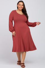 Rust Bubble Sleeve Maternity Midi Dress