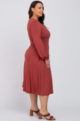 Rust Bubble Sleeve Maternity Midi Dress