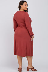 Rust Bubble Sleeve Maternity Midi Dress