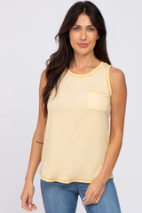 Yellow Striped Pocket Front Sleeveless Maternity Top