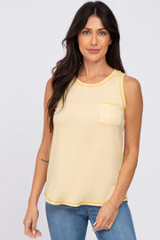 Yellow Striped Pocket Front Sleeveless Top