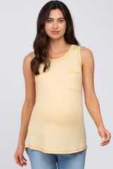 Yellow Striped Pocket Front Sleeveless Maternity Top