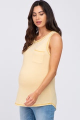 Yellow Striped Pocket Front Sleeveless Maternity Top