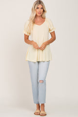 Yellow Ruffle Sleeve Ribbed Top