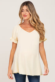 Yellow Ruffle Sleeve Ribbed Maternity Top