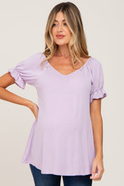 Lavender Ruffle Sleeve Ribbed Maternity Top