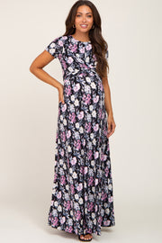 Black Floral Twist Maternity Maxi Dress