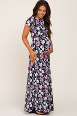 Black Floral Twist Maternity Maxi Dress