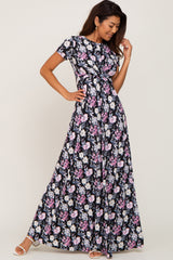 Black Floral Twist Maternity Maxi Dress