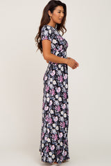 Black Floral Twist Maxi Dress